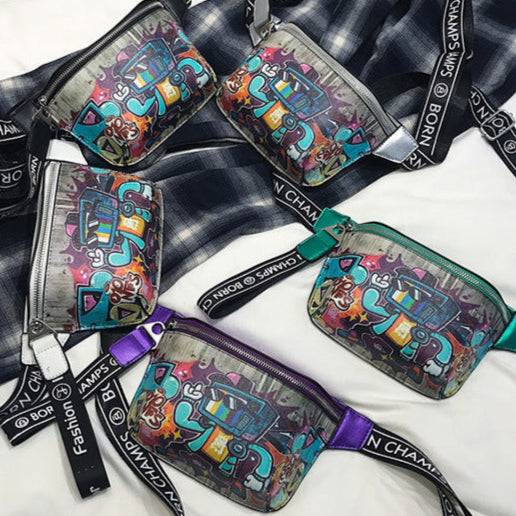 Hip Hop Fashion Graffiti Painted Crossbody Chest Bag