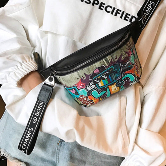 Hip Hop Fashion Graffiti Painted Crossbody Chest Bag