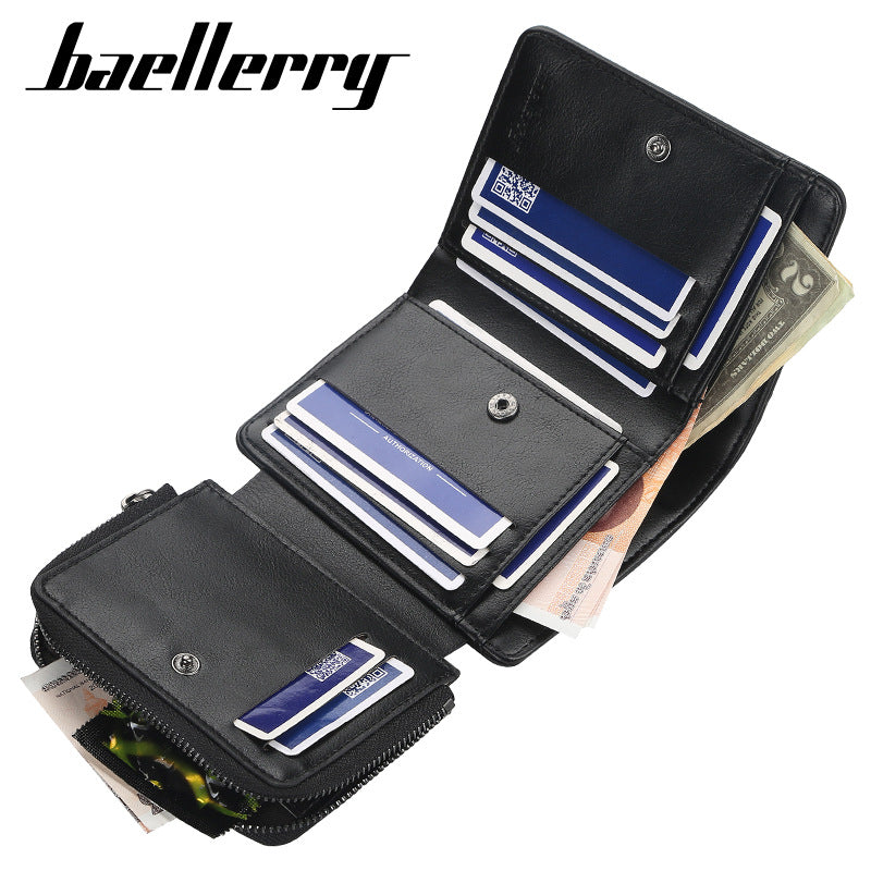 Tri Fold Zipper Men's Wallet with Coin Chamber
