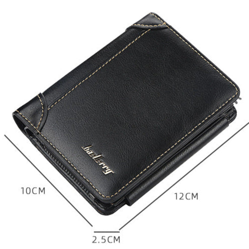Tri Fold Zipper Men's Wallet with Coin Chamber