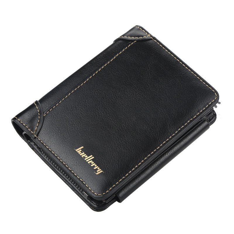 Tri Fold Zipper Men's Wallet with Coin Chamber