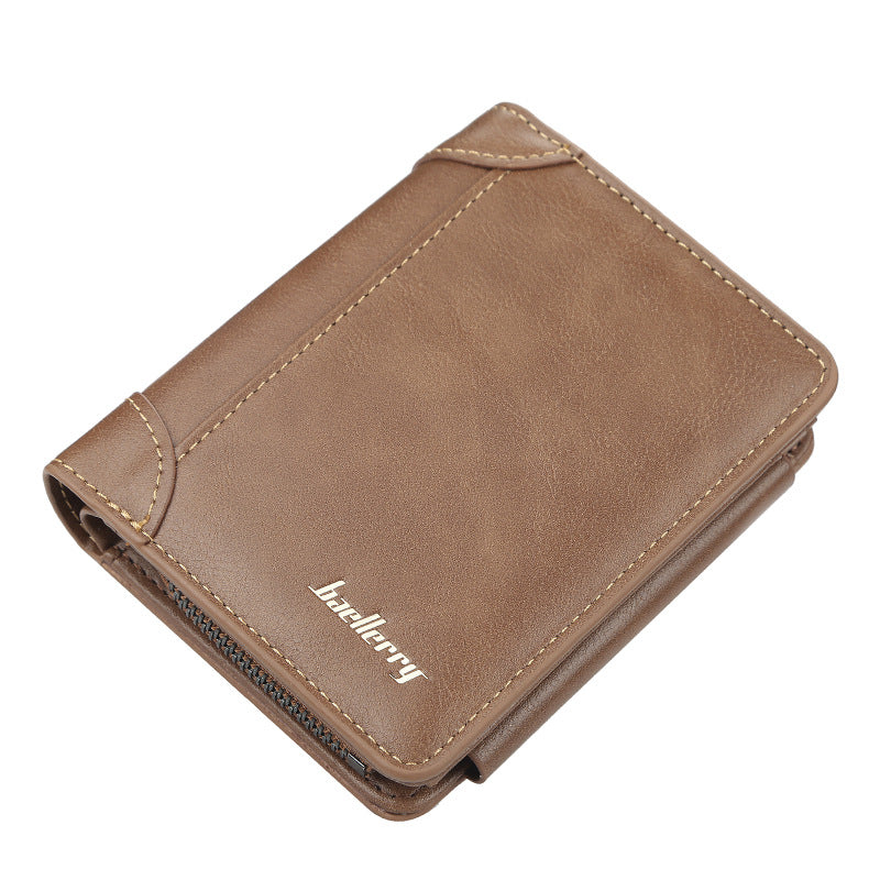 Tri Fold Zipper Men's Wallet with Coin Chamber
