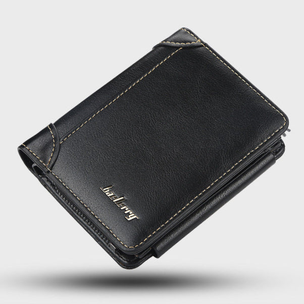 Tri Fold Zipper Men's Wallet with Coin Chamber