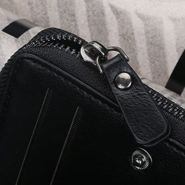 Tri Fold Zipper Men's Wallet with Coin Chamber