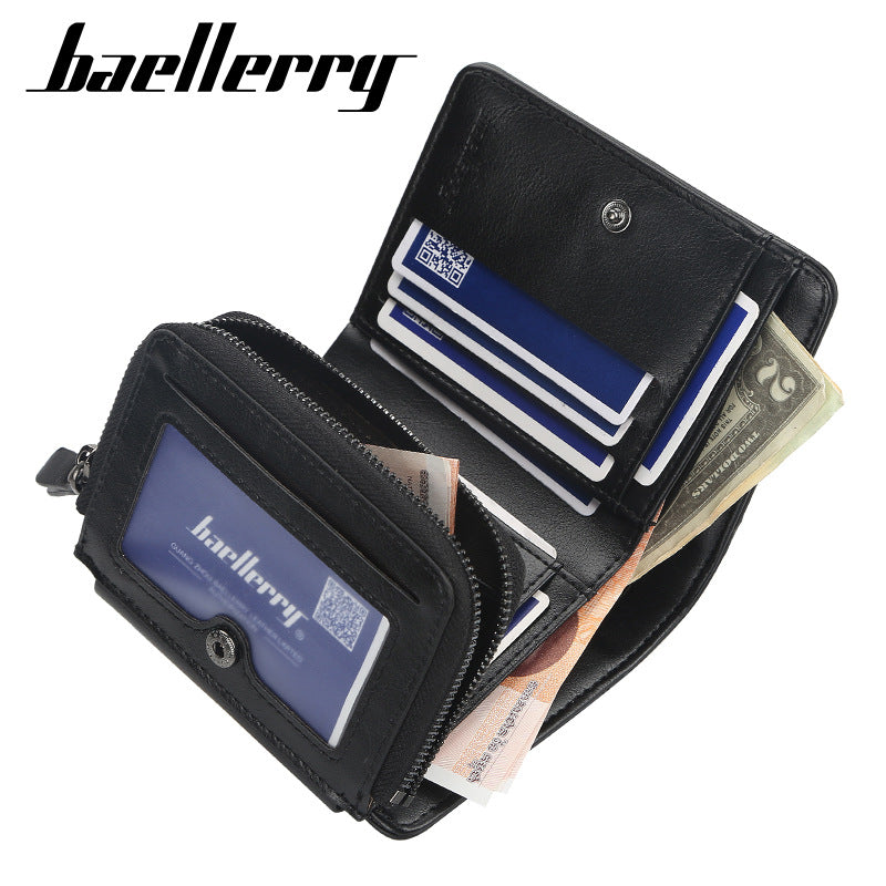 Tri Fold Zipper Men's Wallet with Coin Chamber