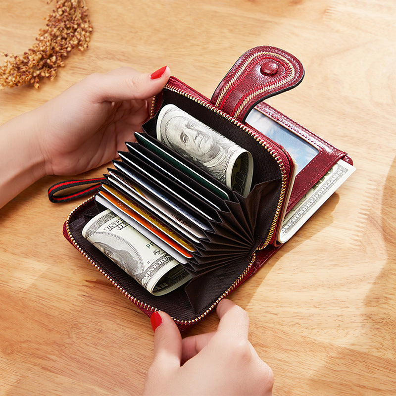 Vintage Oil Wax Leather Multi Functional Mini Zipper Women's Wallet