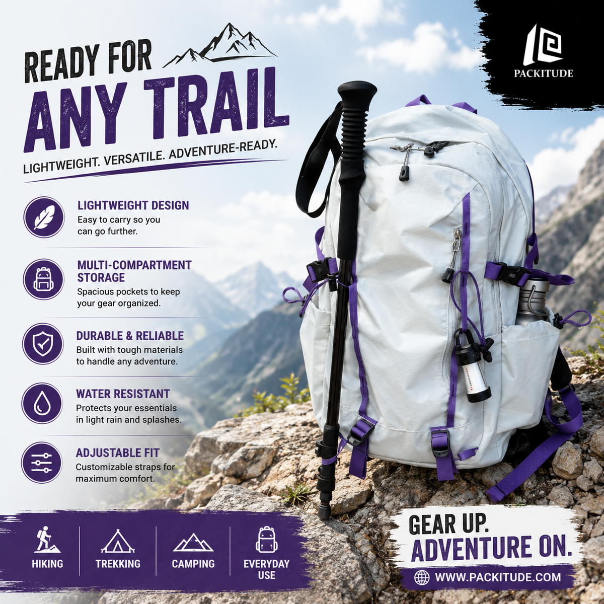 30L Lightweight Hiking Backpack | Large Capacity Outdoor Travel & Trekking Bag