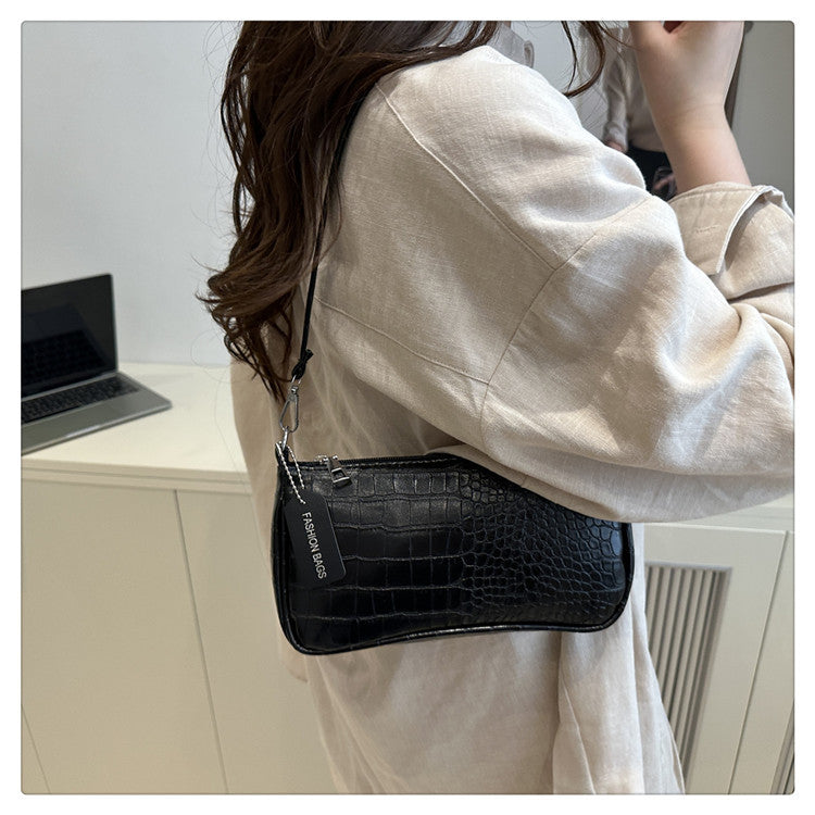 French Style Crocodile Pattern Shoulder Side Bag
