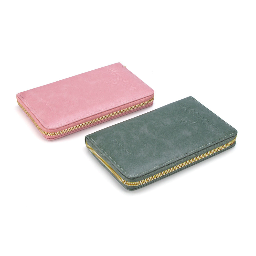 Multi Chambered RFID Protected Zipper Passport Wallet