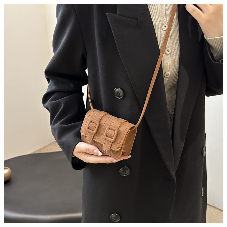 Vintage Buckle Mini Crossbody Bag – Retro PU Leather Shoulder Bag