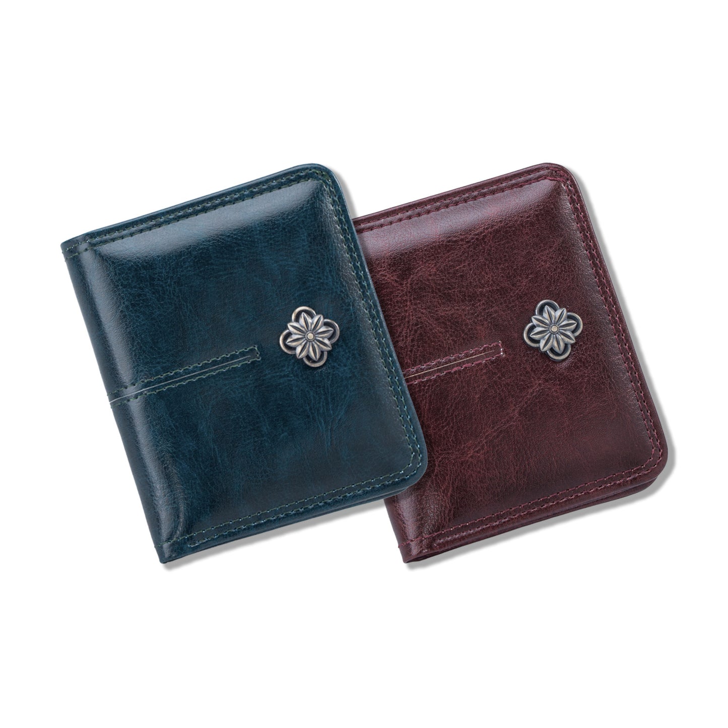 High Quality Oil Wax Leather Solid Color Multi Functional Women's Wallet