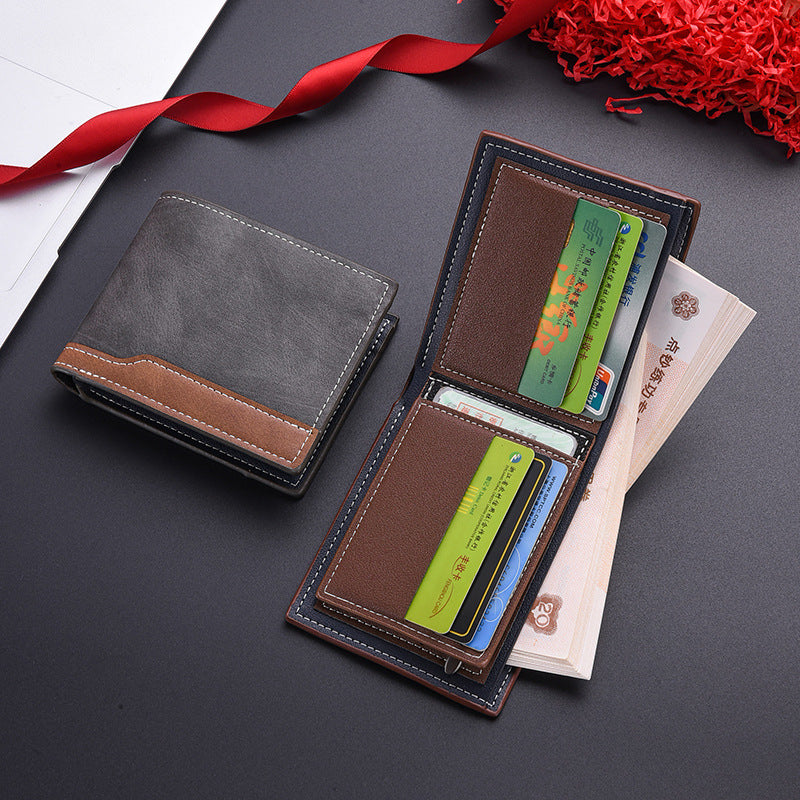 Horizontal Bi-fold PU leather Multi-Card Space Retro Men's Wallet