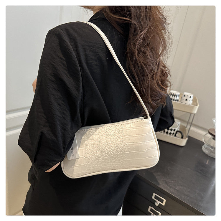 French Style Crocodile Pattern Shoulder Side Bag