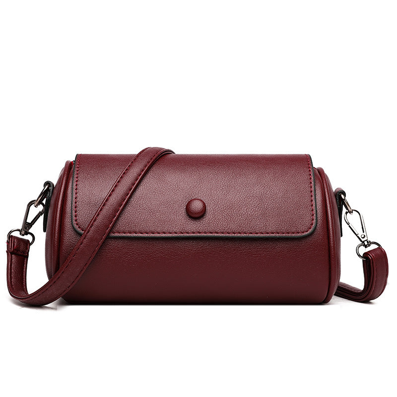 Versatile Solid Color Cylinder Shape Women's Shoulder bag