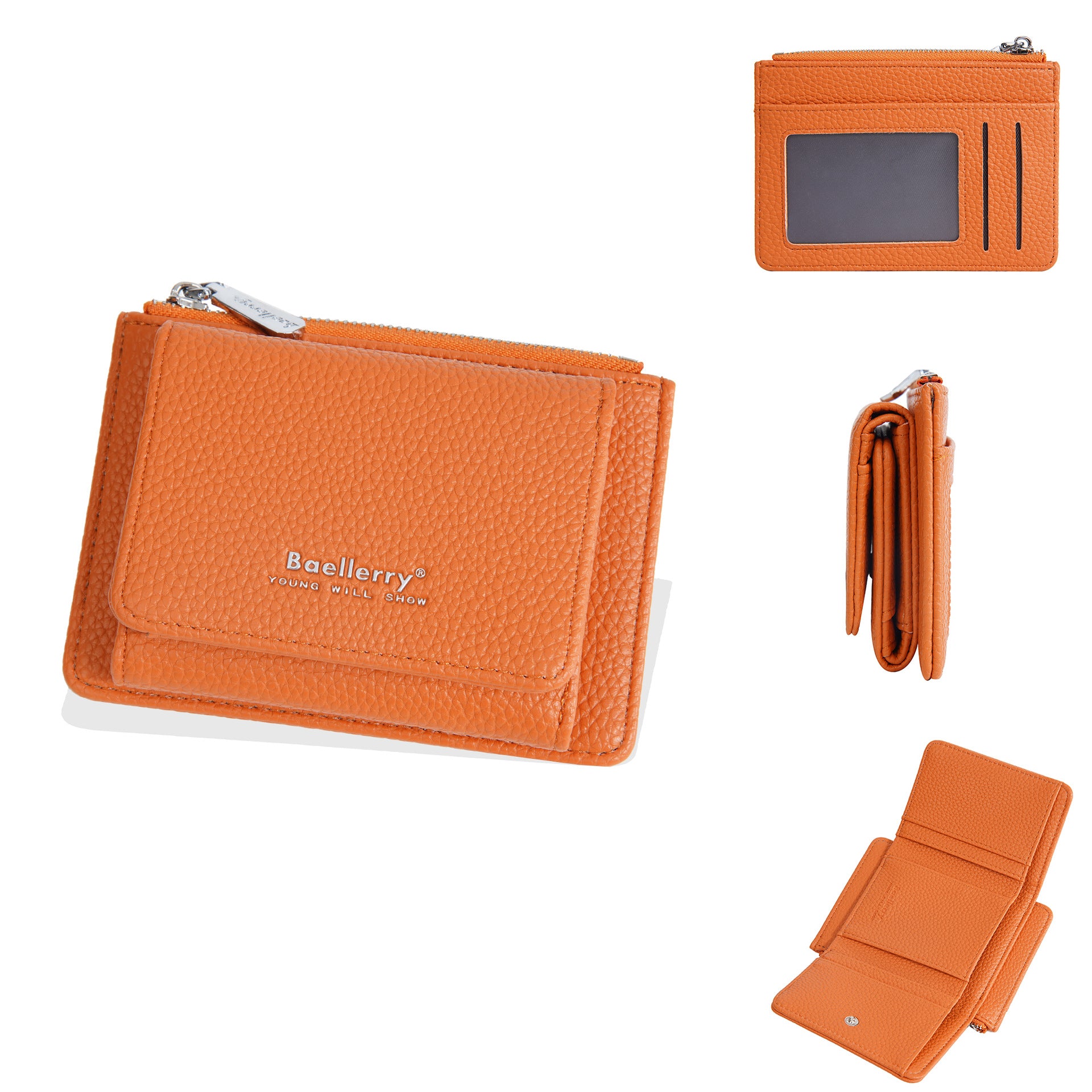 Trendy Orange Color Tri Fold Purse for Women