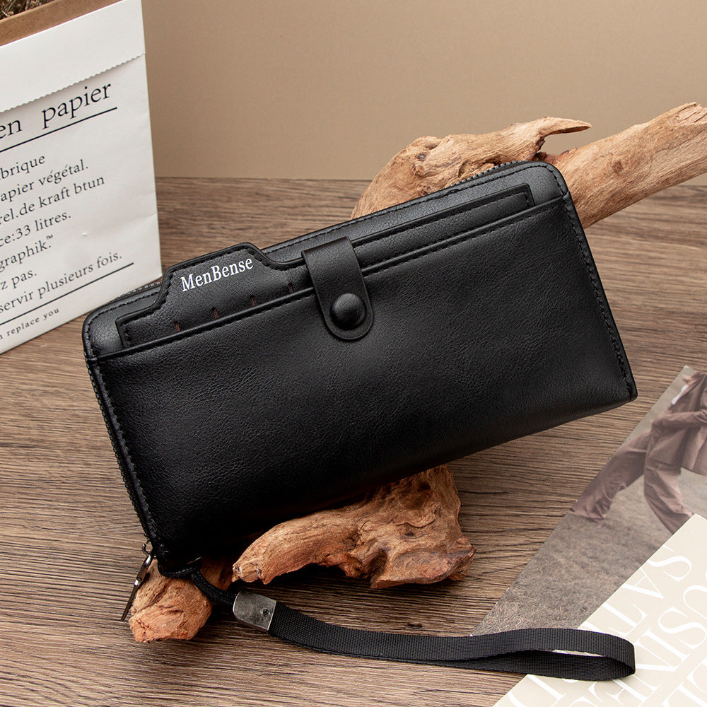 Premium Men's Long Clutch Wallet with Wrist Strap