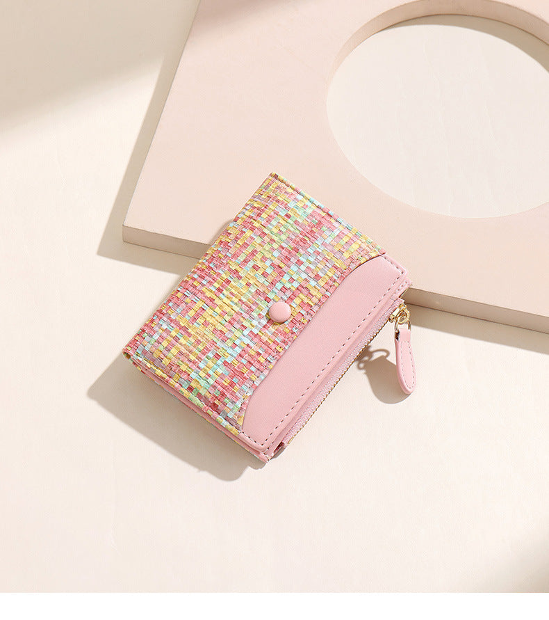 Premium Woven Short Womens Wallet | Multi-Card Compact Zip Coin Purse