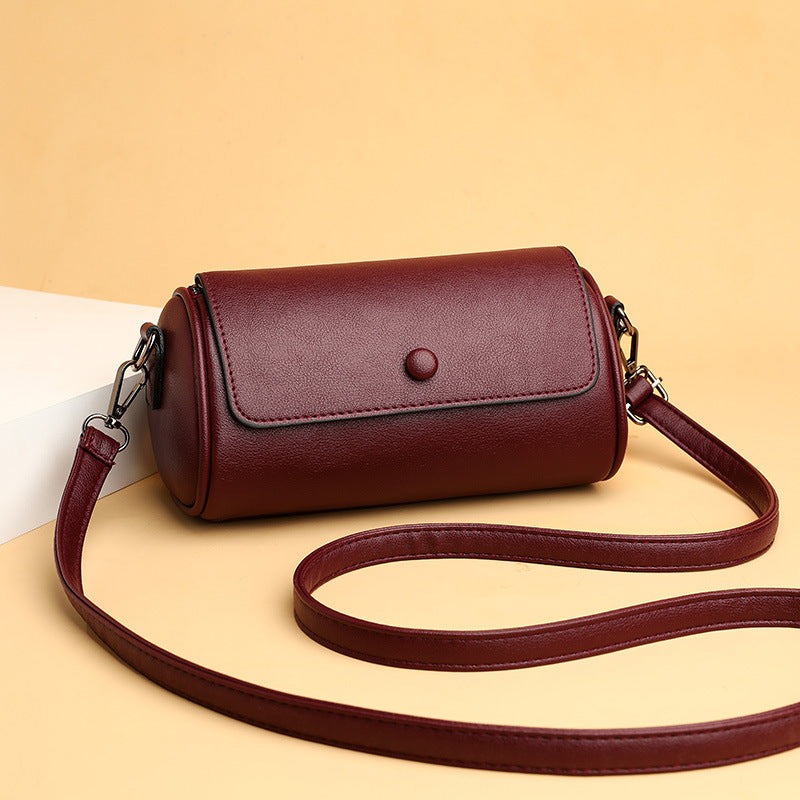 Versatile Solid Color Cylinder Shape Women's Shoulder bag