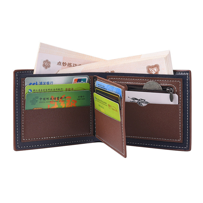 Horizontal Bi-fold PU leather Multi-Card Space Retro Men's Wallet