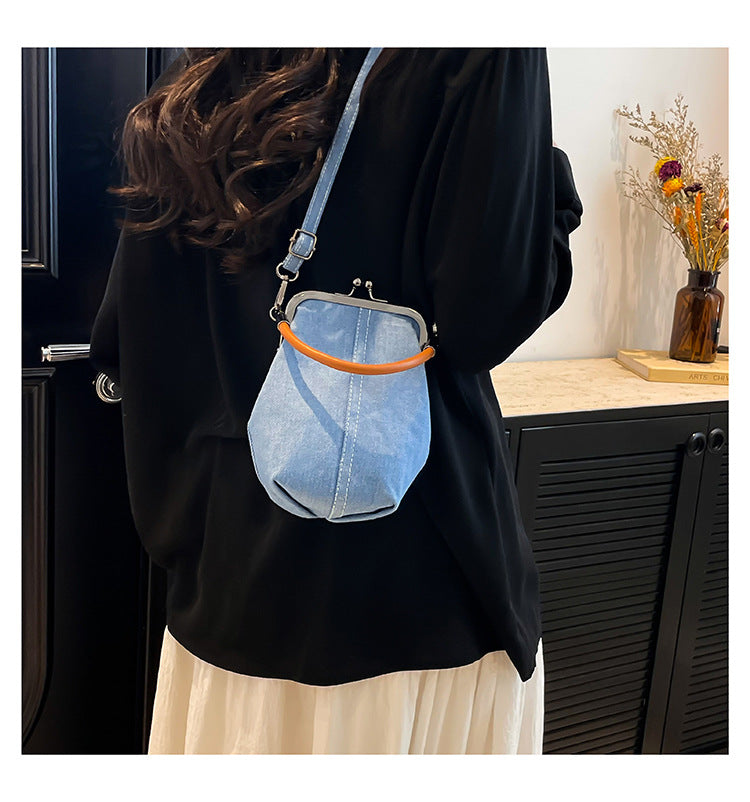 Vintage Canvas Bucket Shoulder Bag for Women Denim Style Underarm Crossbody Bag