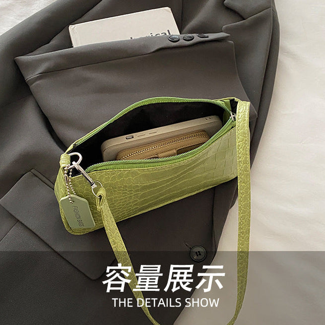French Style Crocodile Pattern Shoulder Side Bag