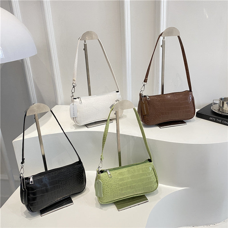 French Style Crocodile Pattern Shoulder Side Bag