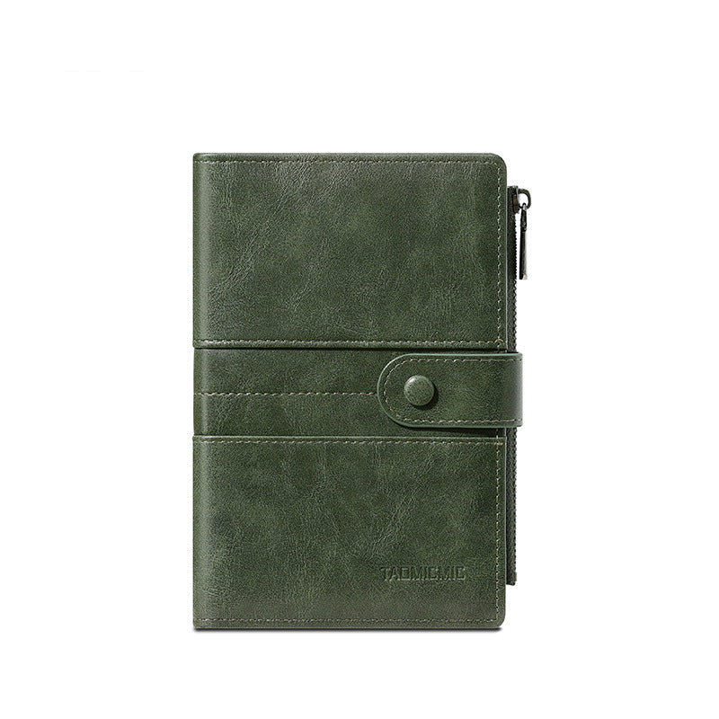 Green wallet with a zipper and 'TAOMICMIC' branding on a white background