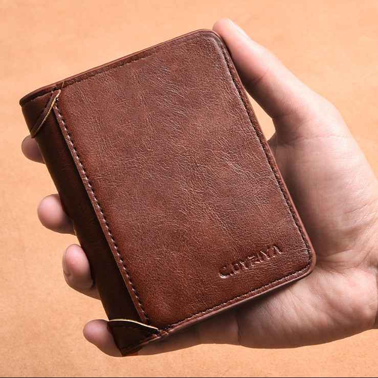 Multi Chambered Tri Fold Compact Wallet for Men
