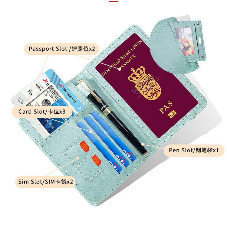 RFID protected Multi functional Bi Fold Passport Wallet