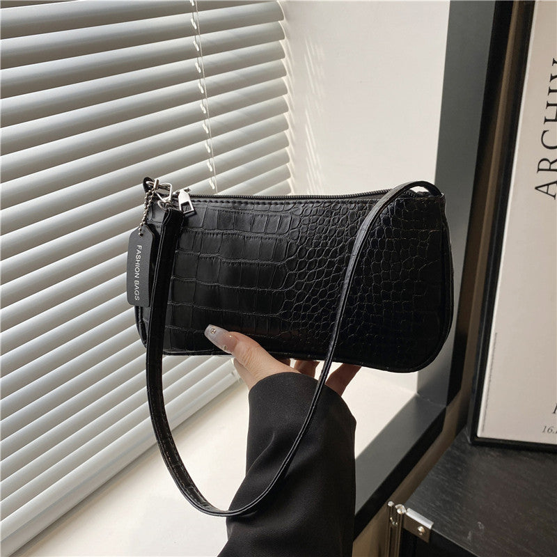 French Style Crocodile Pattern Shoulder Side Bag