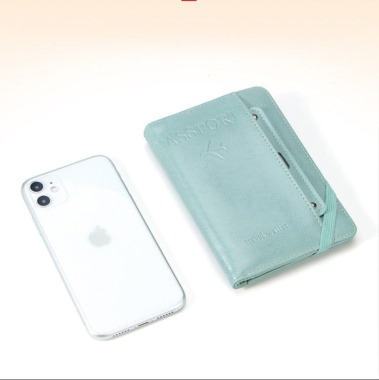 Light blue phone case next to a smartphone on a gradient background