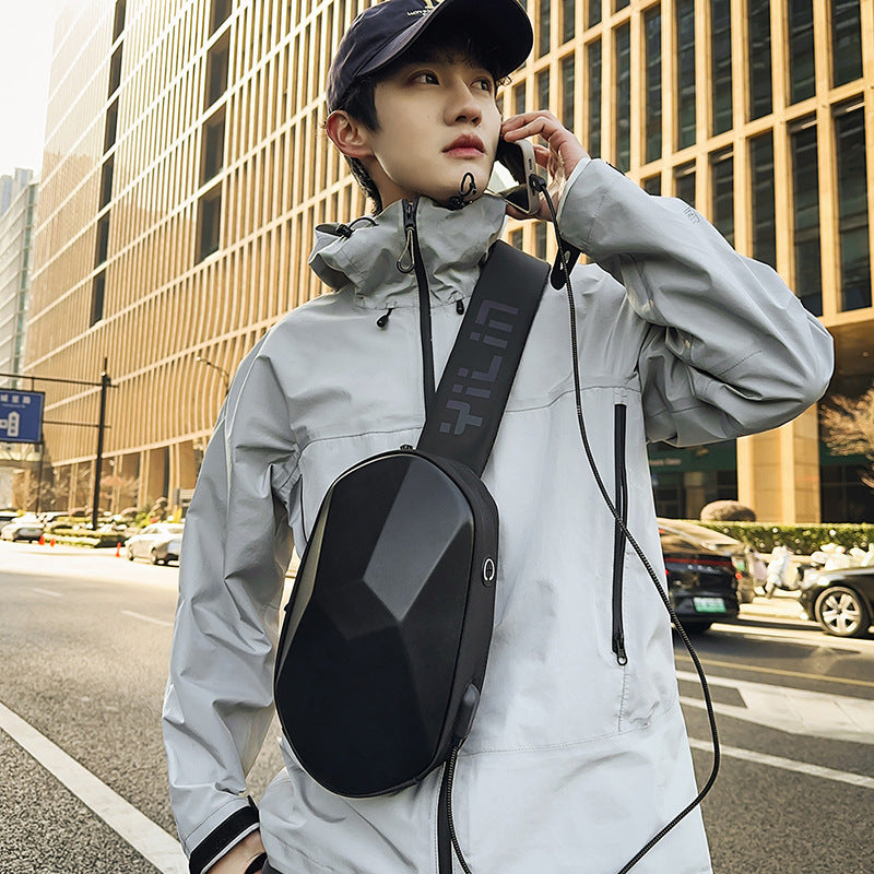USB Charging Hard Shell Chest Bag | Anti-Theft Crossbody Sling Bag