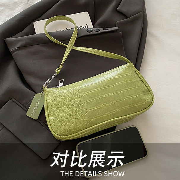 French Style Crocodile Pattern Shoulder Side Bag