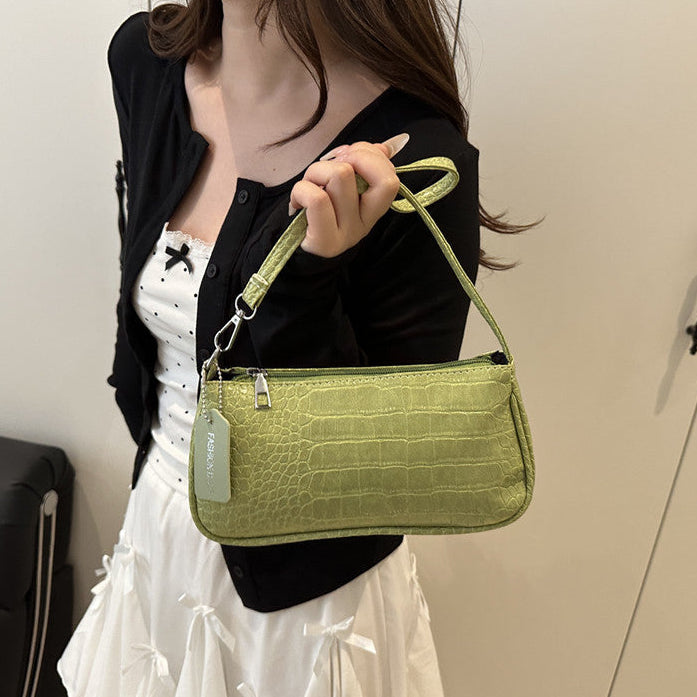 French Style Crocodile Pattern Shoulder Side Bag