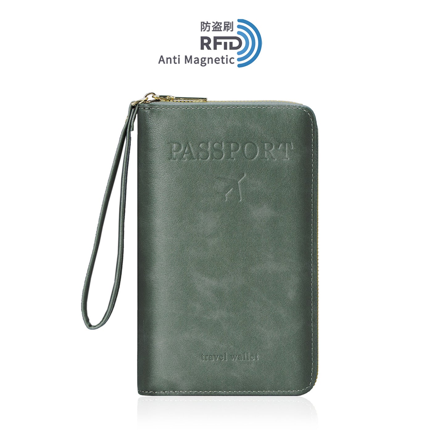 Multi Chambered RFID Protected Zipper Passport Wallet