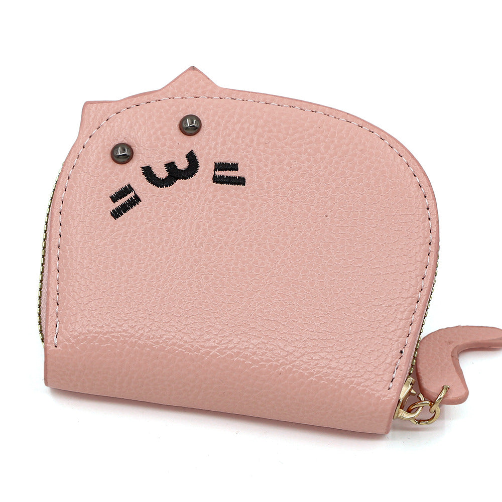 Cute Cat Mini Card Holder Wallet | PU Leather Coin Purse with Multi Card Slots