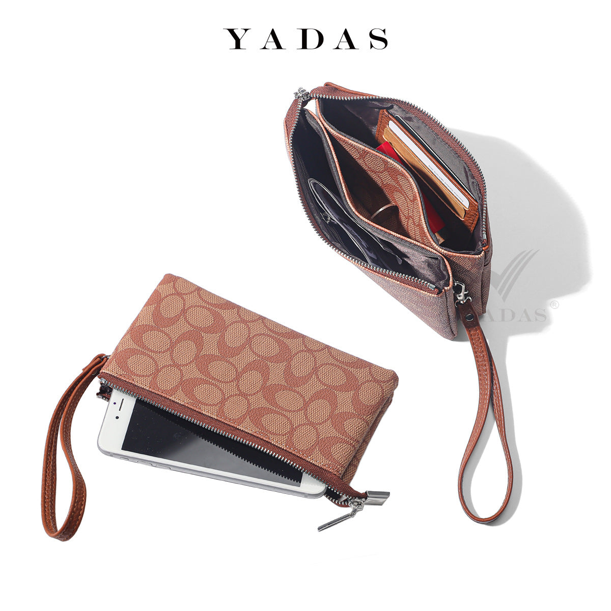 Premium Brand Texture Zipper Wrist Purse for Women