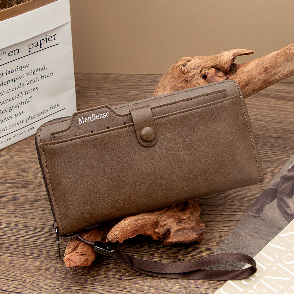 Premium Men's Long Clutch Wallet with Wrist Strap
