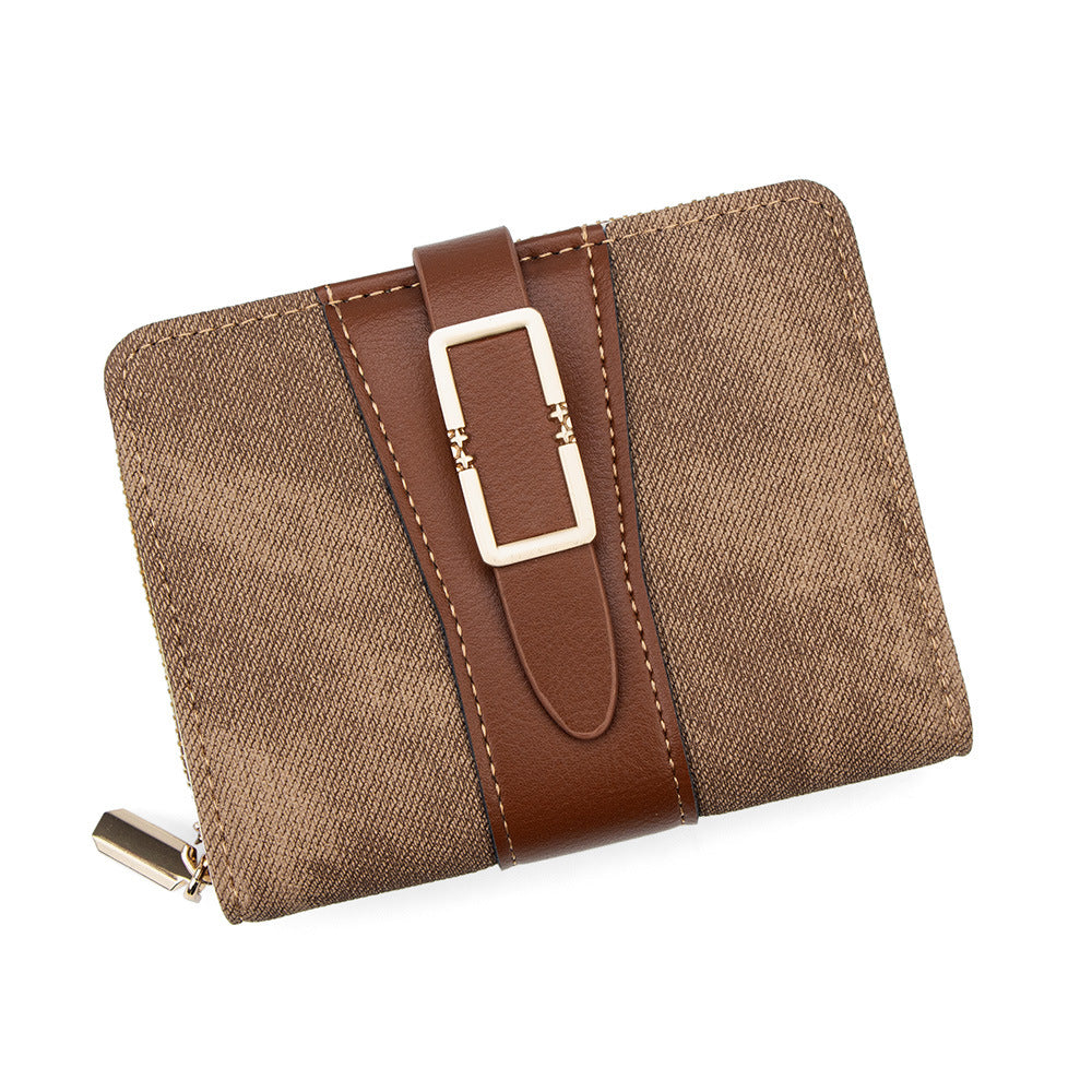Korean Style Buckle Short Wallet | PU Leather Zipper Card Holder Purse