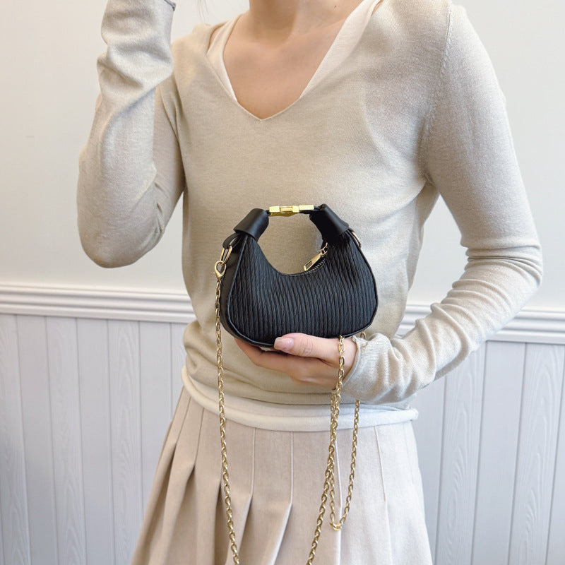 Womens Crescent Shoulder Bag | Premium Chain Strap Armpit Handbag for Daily Style