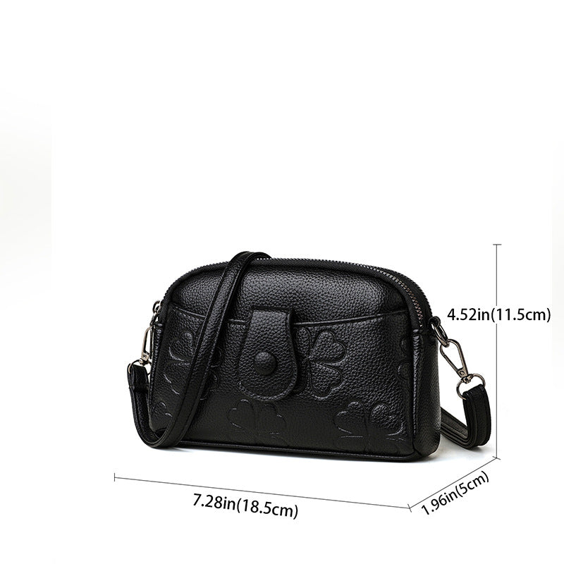 Floral Solid Black Lightweight Shoulder Side Bag for Women