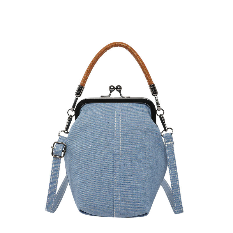 Vintage Canvas Bucket Shoulder Bag for Women Denim Style Underarm Crossbody Bag