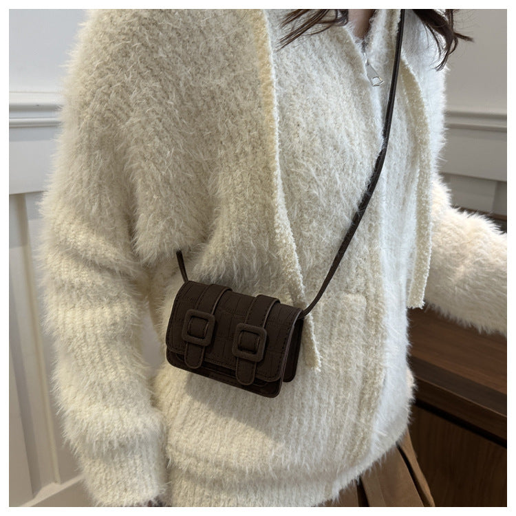 Vintage Buckle Mini Crossbody Bag – Retro PU Leather Shoulder Bag