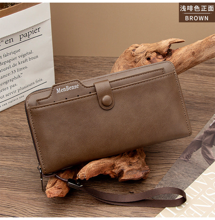 Premium Men's Long Clutch Wallet with Wrist Strap