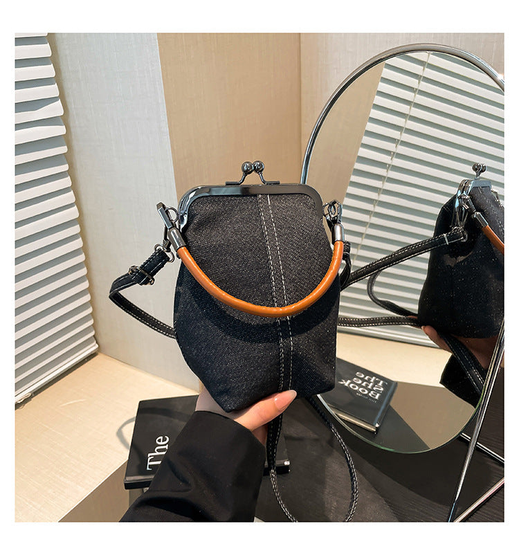 Vintage Canvas Bucket Shoulder Bag for Women Denim Style Underarm Crossbody Bag