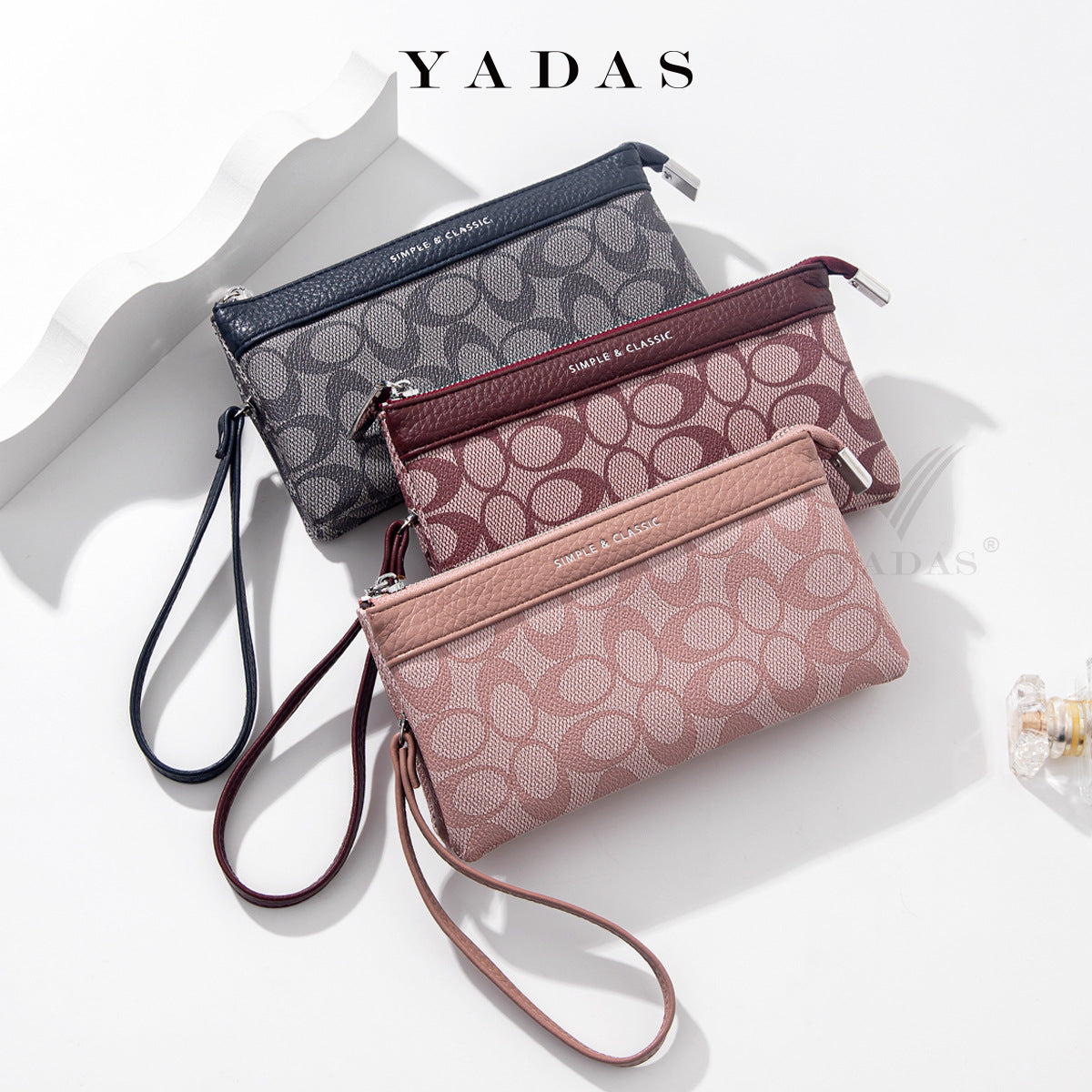 Premium Brand Texture Zipper Wrist Purse for Women