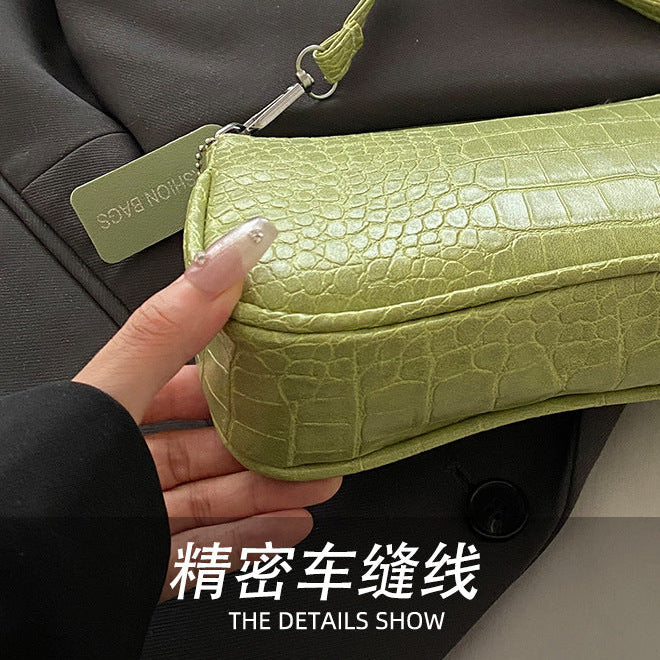 French Style Crocodile Pattern Shoulder Side Bag