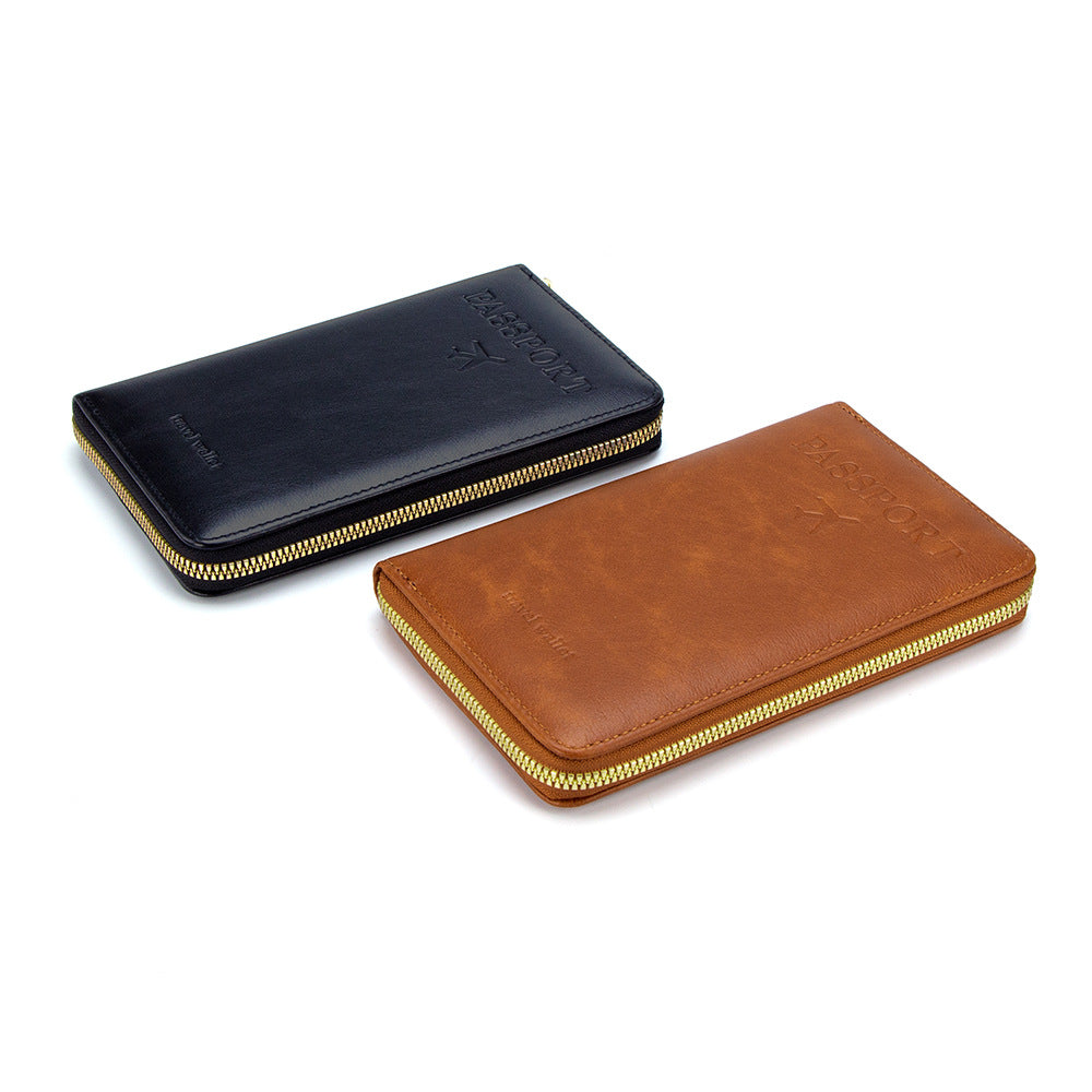Multi Chambered RFID Protected Zipper Passport Wallet