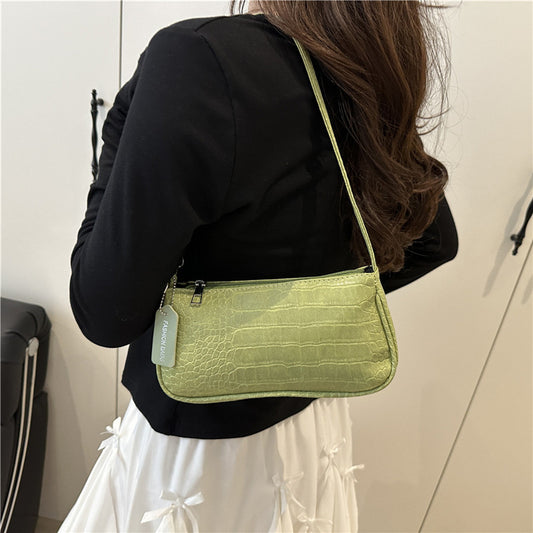 French Style Crocodile Pattern Shoulder Side Bag