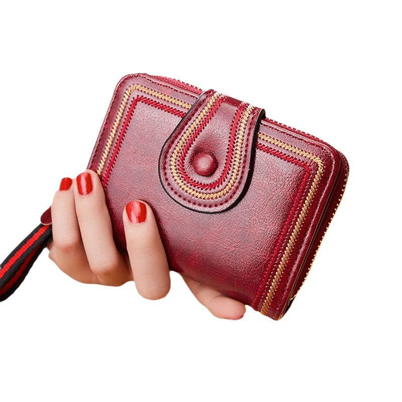 Vintage Oil Wax Leather Multi Functional Mini Zipper Women's Wallet